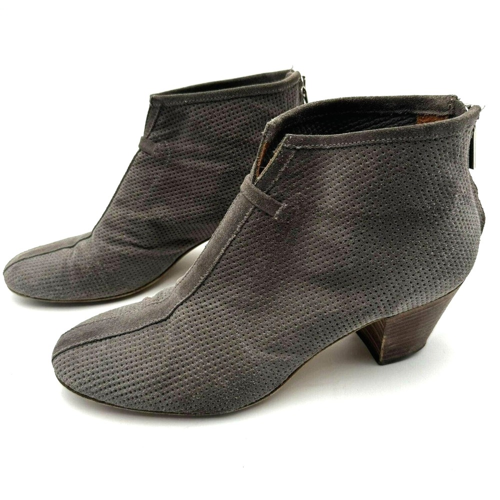 AQUATALIA Women's 8.5 Gray Suede Leather Ankle Boots Booties Back Zip Italy
